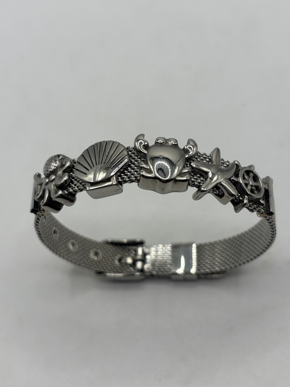 Silver Sea Charm Mesh Bracelet Jewelry slide bracelet adjustable nautical beach